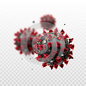 COVID-19 Chinese coronavirus under the microscope on a transparent background. Realistic vector 3d illustration