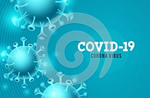 Covid-19 corona virus vector background. Covid-19 coronavirus text in blue background