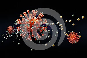 Covid-19 coronavirus, 3d background of bacteria, viruses, spores, particles,and dust in the air.with copy space