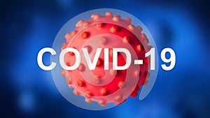 COVID-19 coronavirus banner, 3d illustration. COVID disease theme on dark blue background. Novel SARS-CoV-2 corona virus global
