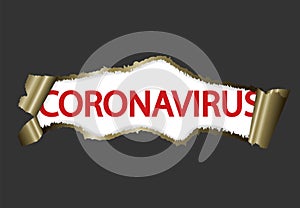 Covid-19 Coronavirus concept inscription typography design logo with torn paper