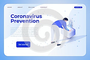 Covid-19 coronavirus infection banner concept, poster template. Healthy website page templat