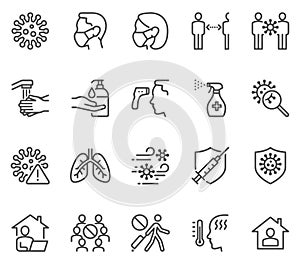 COVID-19 Coronavirus line icon set. COVID-19 line icon collection. COVID-19 Web icon.