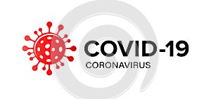 Covid-19 coronavirus logo with red virus molecule