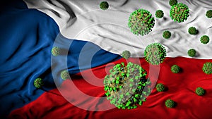 COVID-19 Coronavirus Molecules on Czech Flag - Health Crisis with Rise in COVID Cases - Czech Republic Virus Pandemic