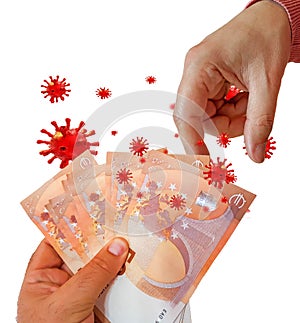 Covid-19 coronavirus money euro dollars hands infection