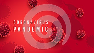 Covid-19 coronavirus pandemic horizontal banner with 3d virus infected cells and globe Australia map on red background