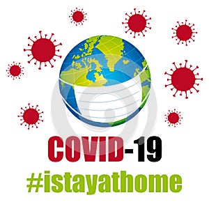 Covid-19 Coronavirus protection mask. Global pandemic prevention. Hashtags i stay at home. England or united States of America. Ve