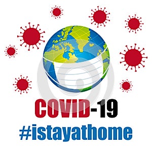 Covid-19 Coronavirus protection mask. Global pandemic prevention. Hashtags i stay at home. England or united States of America. Ve