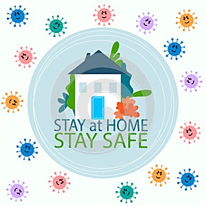 Covid 19, coronavirus protection, stay at home, self isolation  campaign poster vector. Covid-19 Social distancing protect
