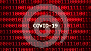COVID-19, The Coronavirus scientific code text on random binary code red screen