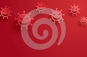 Covid-19 coronavirus with symbol danger sign on red background