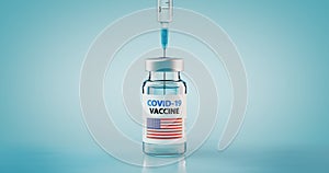COVID-19 Coronavirus Vaccine and Syringe with flag of United States