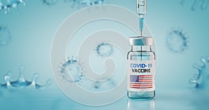 COVID-19 Coronavirus Vaccine and Syringe with flag of United States