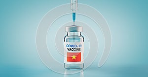 COVID-19 Coronavirus Vaccine and Syringe with flag of Vietnam