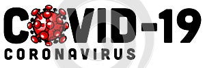 Covid-19 coronavirus vector logo sign with flat red corona virus icon