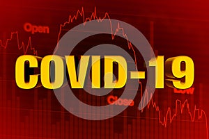 COVID-19 or COVID 19 Corona Virus Word on Chart of Falling Stock Market in Red