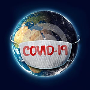 COVID-19 Face Mask on Planet Earth- Coronavirus Illustration Concept