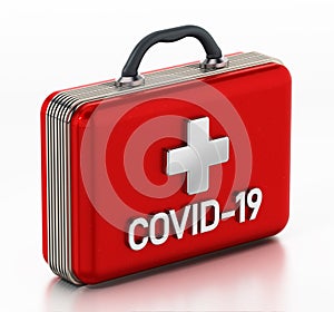 Covid-19 first aid kit isolated on white background. 3D illustration