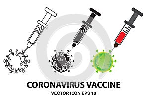 COVID-19 or Flu Coronavirus Vaccine Icon. Vector Illustration Concept.