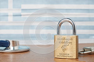 Covid-19 Greecelockdown concept. A lock with the message