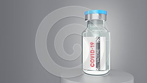 Covid-19 for healthcare design. Coronavirus prevention. vaccine bottle on grey background 3d render