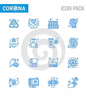 Covid-19 icon set for infographic 16 Blue pack such as brain, ilness, health care, flu, tubes