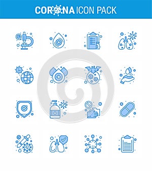 Covid-19 icon set for infographic 16 Blue pack such as infection, disease, list, virus, anatomy