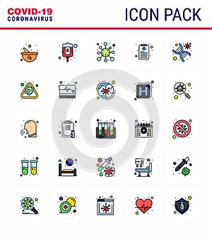 Covid-19 icon set for infographic 25 Flat Color Filled Line pack such as genomic, dna, disease, report, health chart