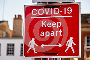 Covid-19 keep apart red sign to encourage social distancing, Cambridge