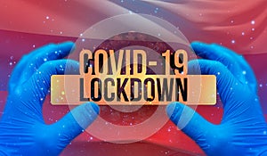 COVID-19 lockdown concept with backgroung of waving national flag of Luhansk. Pandemic 3D illustration.