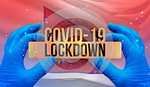 COVID-19 lockdown concept with backgroung of waving national flag of Nepal. Pandemic 3D illustration.