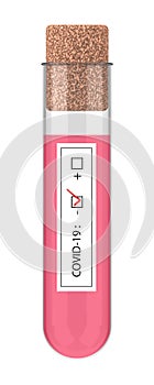 Covid-19 Negative. 3D illustration of coronavirus with test tube.