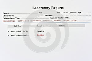 COVID-19 negative and positive test results