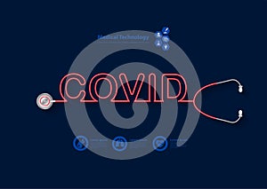 COVID-19. Novel Coronavirus with stethoscope and text design