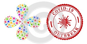 Covid-19 Outbreak Distress Stamp and Coronavirus Multicolored Centrifugal Spin