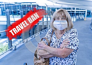 COVID-19 Outbreak. Traveler with face mask affected by coronavirus travel ban and border restrictions