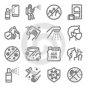 Covid-19 prevention icon illustration vector set. Contains such icons as Coronavirus, Clean, Anti-bacteria, sanitizer products, wa