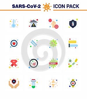Covid-19 Protection CoronaVirus Pendamic 16 Flat Color icon set such as virus, protection, stay home, flu, hands