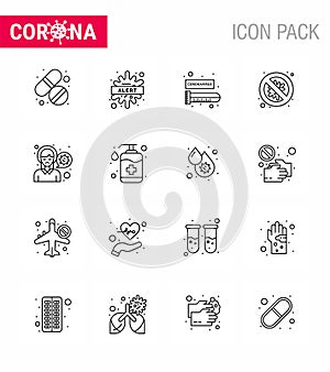 Covid-19 Protection CoronaVirus Pendamic 16 Line icon set such as danger, security, virus, protection, virus