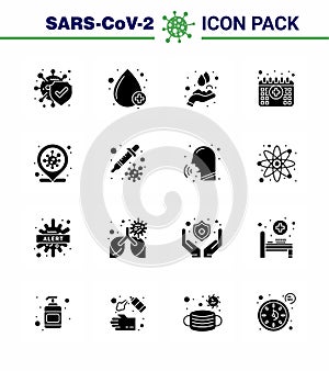 Covid-19 Protection CoronaVirus Pendamic 16 Solid Glyph Black icon set such as coronavirus, time, hands care, medical, appointment