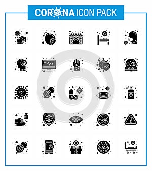 Covid-19 Protection CoronaVirus Pendamic 25 Solid Glyph icon set such as covid, medical room, virus, hospital bed, time