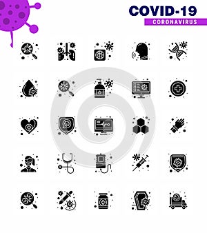 Covid-19 Protection CoronaVirus Pendamic 25 Solid Glyph icon set such as fever, rhinitis, pneumonia, nose, infected