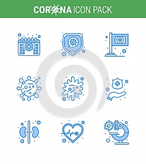 Covid-19 Protection CoronaVirus Pendamic 9 Blue icon set such as epidemic, antigen, assistance, corona virus, bug