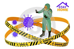 Covid-19 quarantine stay home Doctor in protective coverall