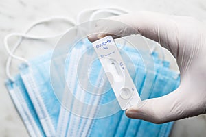 Covid-19 rapid antigen test. Rapid antibodies test kit in hand