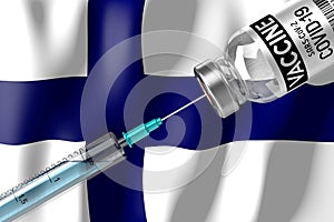 Covid-19, SARS-CoV-2, coronavirus vaccination programme in Finland, vial and syringe