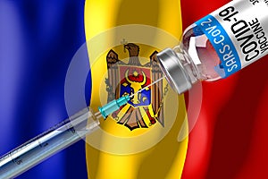 Covid-19, SARS-CoV-2, coronavirus vaccination programme in Moldova, vial and syringe