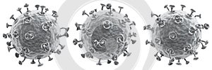 COVID-19 . Set of corona virus with high detail textured and glycoprotein spike . Different view . White isolated background .