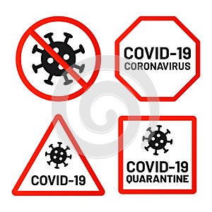 Covid-19 signs ban, attention and warn set